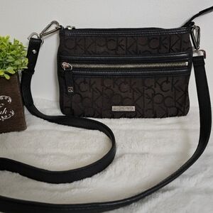 Calvin Klein Monogram Logo Dark Slim Dual Zip Crossbody